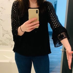 Parker Lace Top Sz Small Blouse Shirt Black Flowy